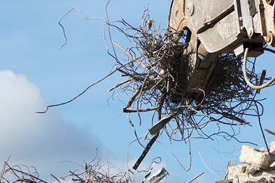Bagger räumt Abfall